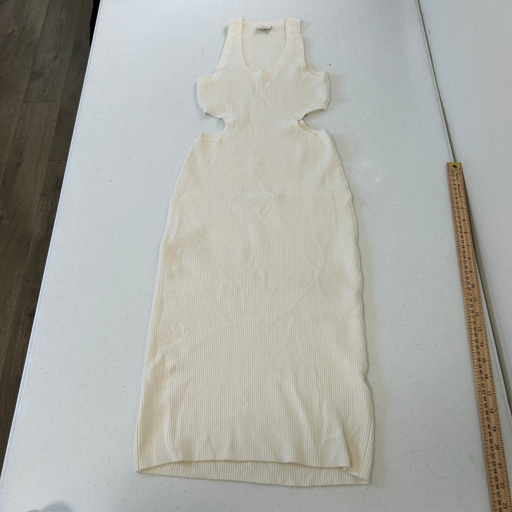 Abercrombie & Fitch Cream Ribbed Cut-Out Midi Dress XS Scoop Neck Sleeveless